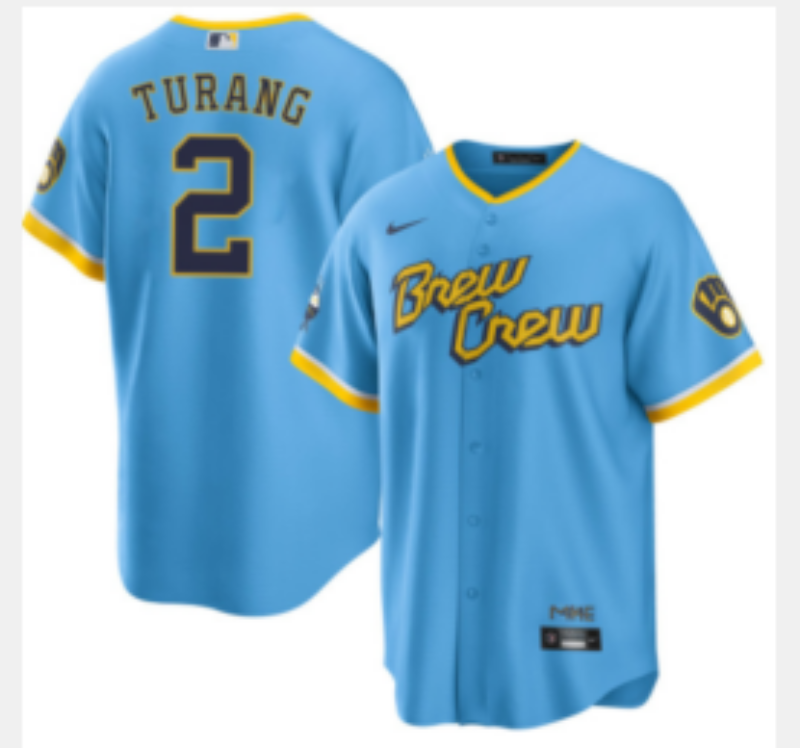 Men 2025 Milwaukee Brewers #2 Turang blue Nike MLB Jersey style 004